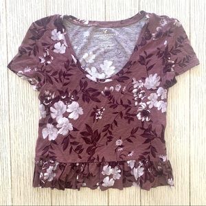 American Eagle floral crop top with ruffle trim